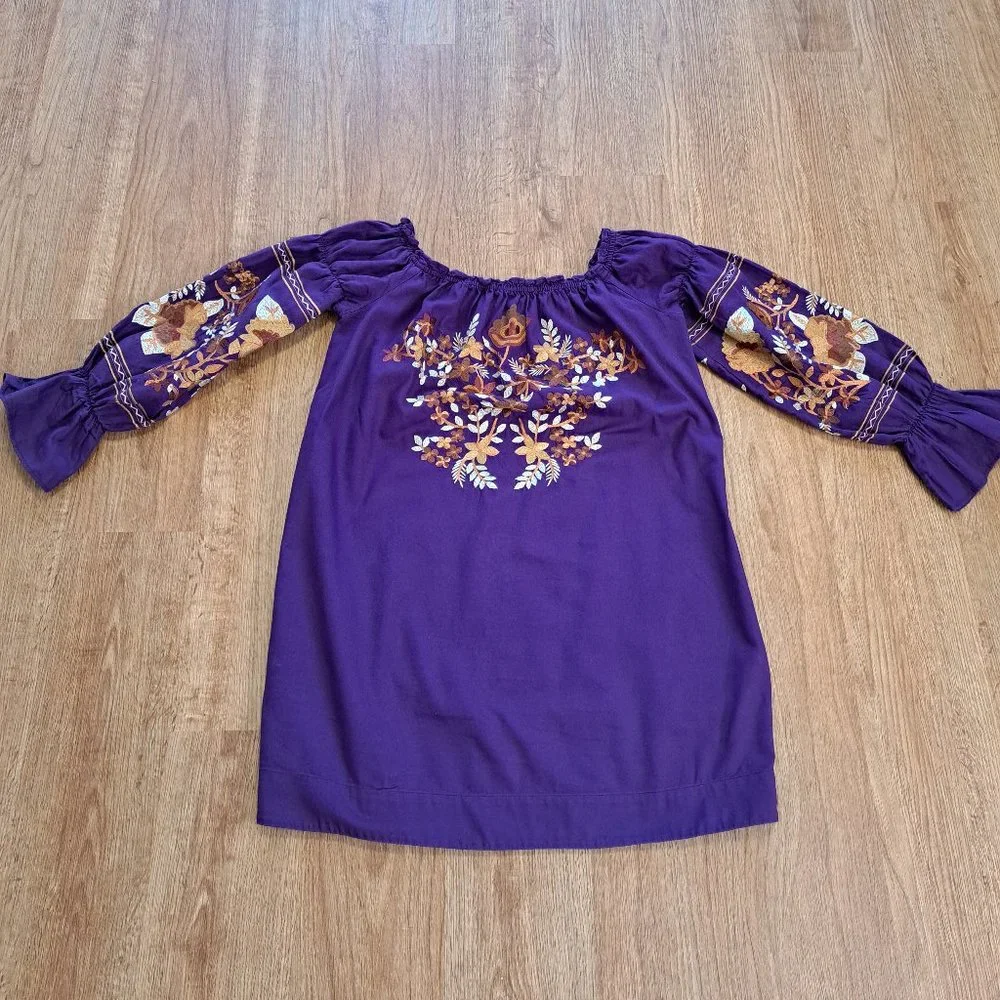 Free People Fleur Du Jour Purple Cotton Mini Dress Size Misses Extra Sma…